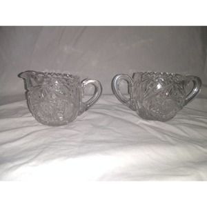 Vintage ABG hobstar cut crystal sugarbowl and creamer